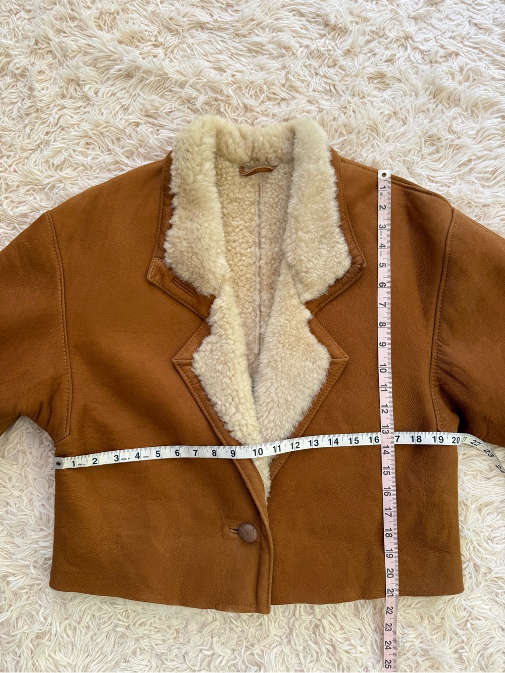 Vintage Shearling Sheepskin Aviator Jacket Tan Leather Coat Size S Oversized - Picture 6 of 8